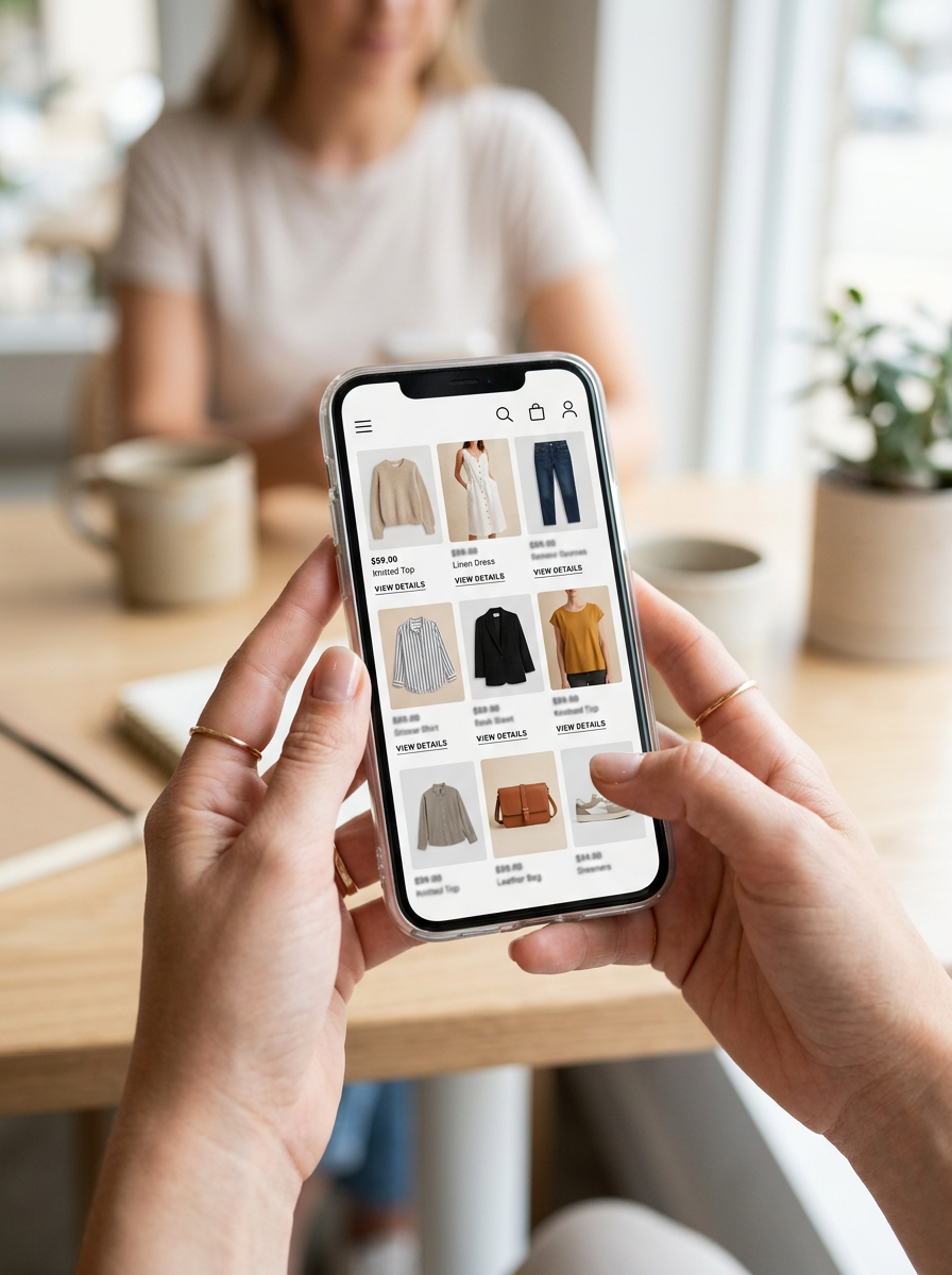 Chytrý telefon s módní e-commerce aplikací